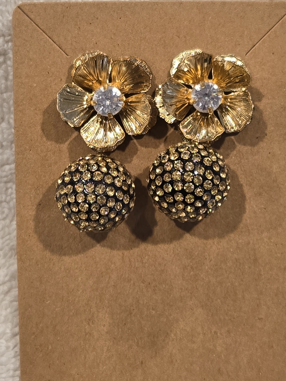 J. Crew Gold Floral Crystal Drop Earrings